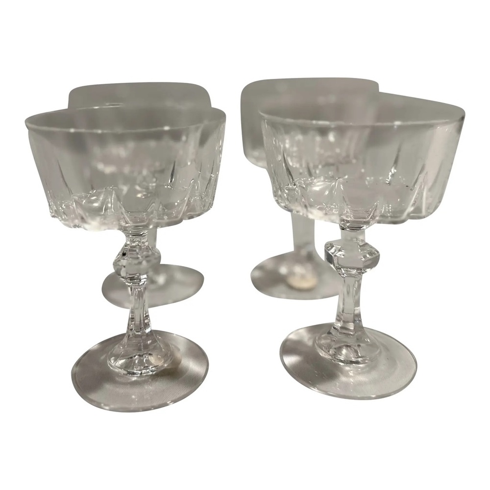 Vintage French Clear Champagne Coupe Dessert Glass Set of 4